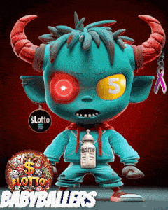 a cartoon character with horns and a baby bottle with the number 5 on his eyes