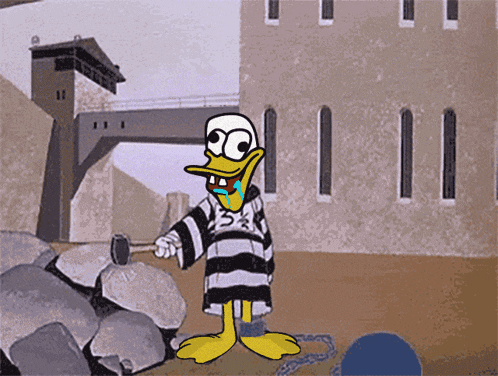 a cartoon of a duck in a prison uniform with the number 3 on it