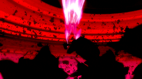 a purple lightning bolt is coming out of a red circle
