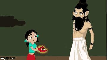 a cartoon of a man with a beard standing next to a little girl ..