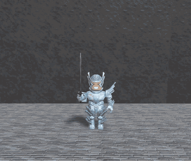 a statue of a knight in armor is standing on a tiled floor