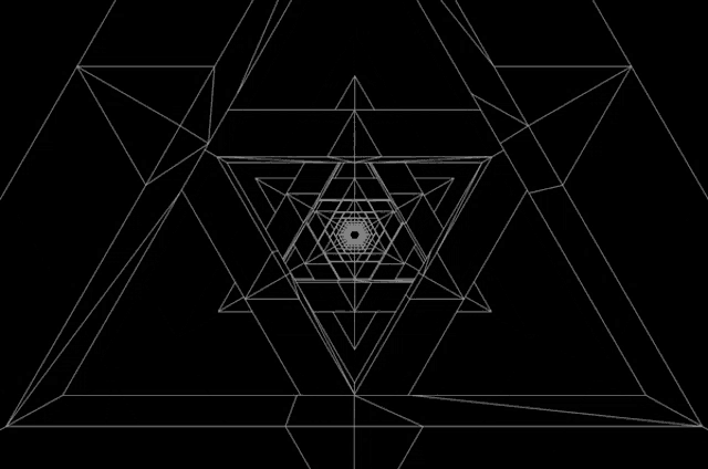 a computer generated image of a geometric pattern that looks like a kaleidoscope on a black background .