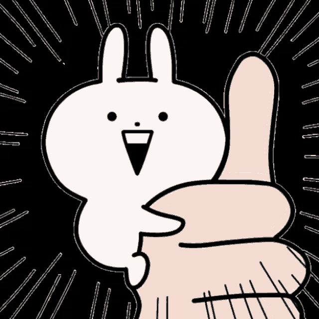 a cartoon rabbit is giving a thumbs up with a hand .