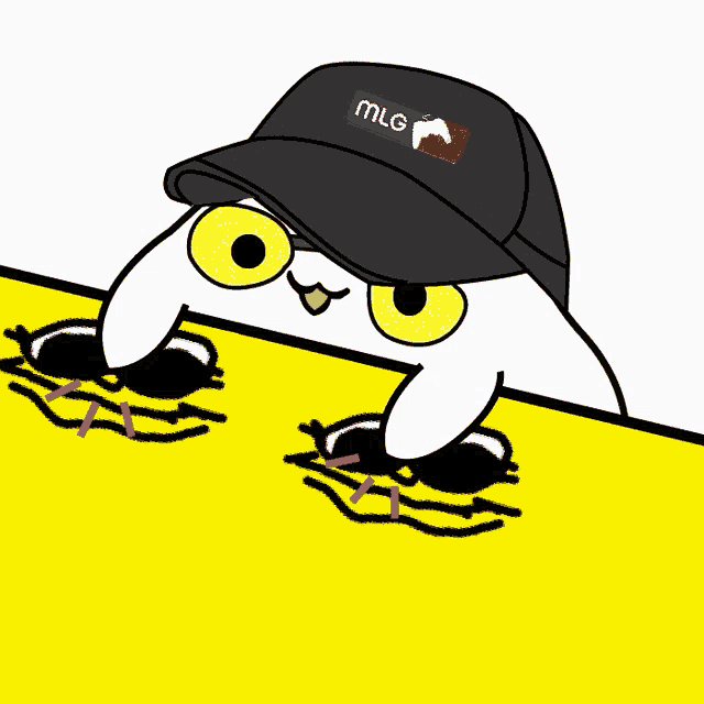 a cartoon cat wearing a black hat with mlg on it