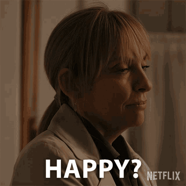 a netflix advertisement shows a woman with her eyes closed and says happy