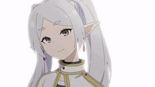 a drawing of a girl with white hair and pigtails smiling