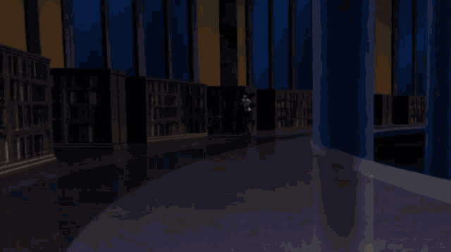 a cartoon of a woman standing in front of a large explosion with a purple light coming out of it