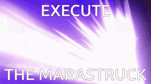 a purple and white background with the words execute the marastruck
