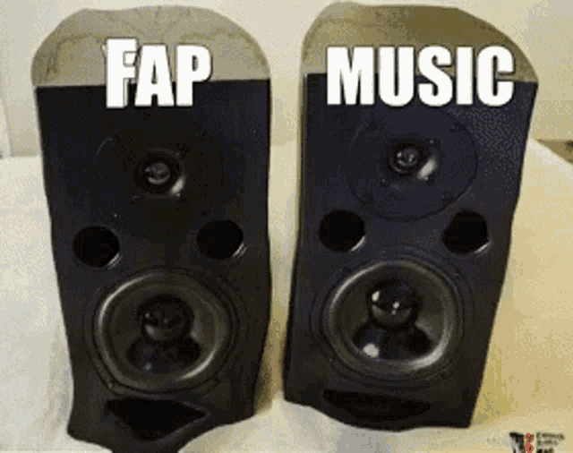 a pair of speakers with the words fap and music on them