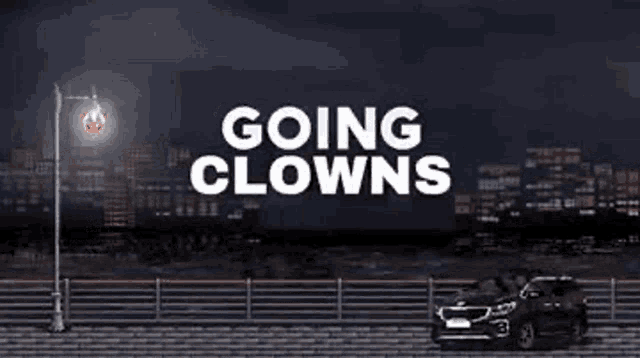 a video game called going clowns is being played in a dark city .