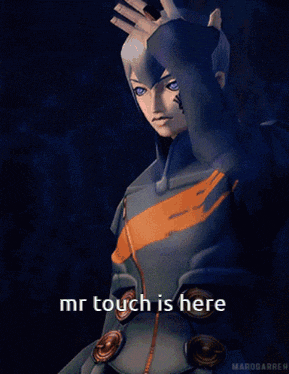 a picture of a video game character with the words mr touch is here