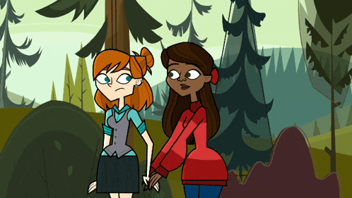 a cartoon of two girls standing next to each other