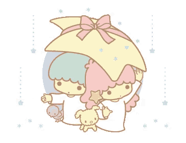 a couple of little twin stars holding an umbrella over their head