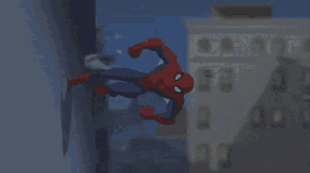 spider-man is flying through the air with a spider web