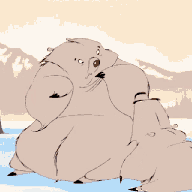 a cartoon drawing of a squirrel with a large belly