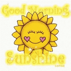 a cartoon sun with two hearts and the words good morning sunshine behind it