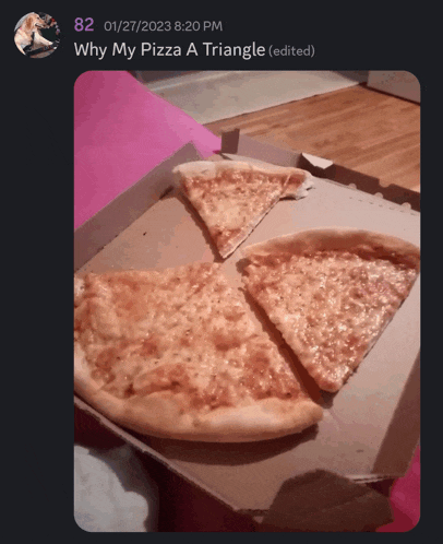 why my pizza a triangle is written on the bottom of a pizza in a box