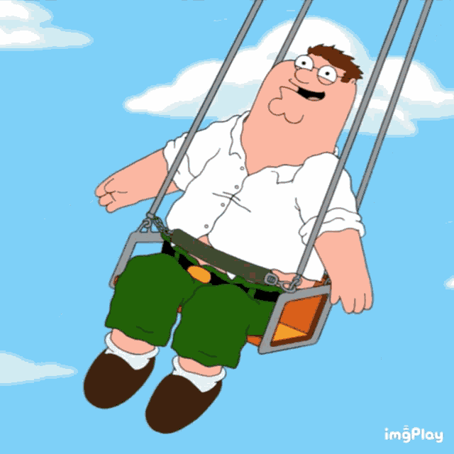 peter griffin from family guy is swinging on a swing