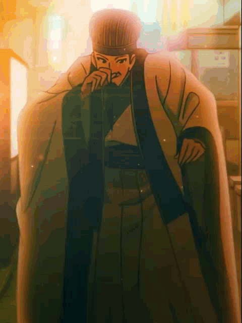 a cartoon of a man in a cape covering his nose