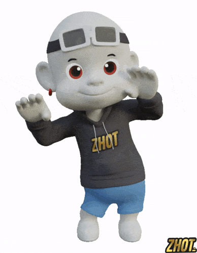 a cartoon character wearing a zhot hoodie