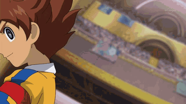 a cartoon character is standing in front of a building that says tv tokyo on it