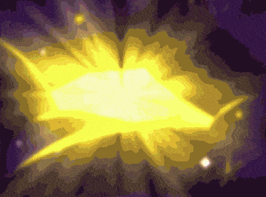 a computer generated image of a yellow explosion with a purple background
