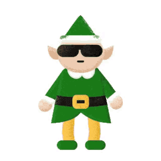 a cartoon elf wearing sunglasses and a green outfit