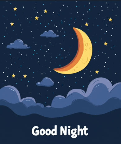 a cartoon illustration of a night sky with the words good night
