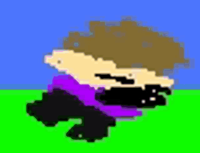 a pixel art of a person with a purple shirt and black pants