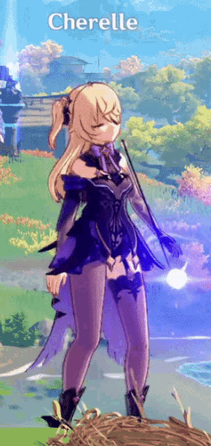 a video game character named cherelle is holding a light
