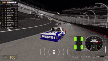 a pepsi race car is driving on a track