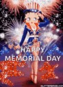 betty boop is standing in front of a fireworks display and says happy memorial day