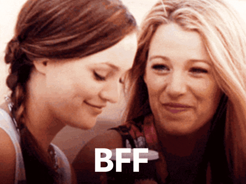 two women are looking at each other with the word bff in the corner