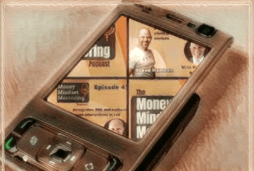 a cell phone displays the money mindset podcast