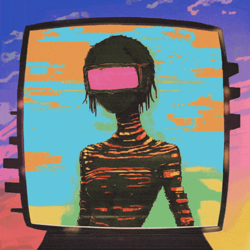 a drawing of a person wearing a virtual reality headset on a television screen