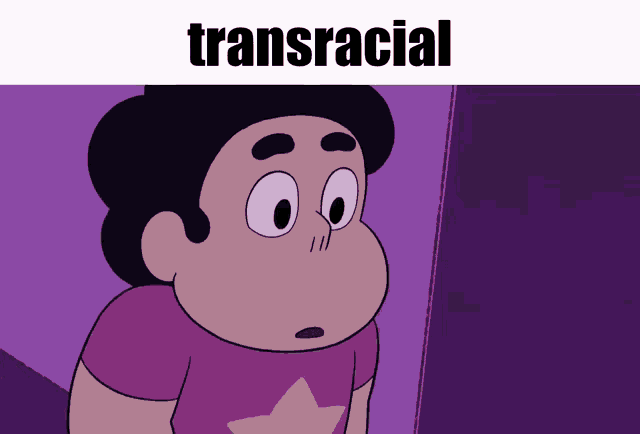 a cartoon character with the word transracial on the bottom right