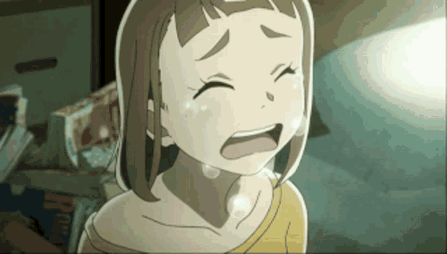 a cartoon girl is crying with her eyes closed
