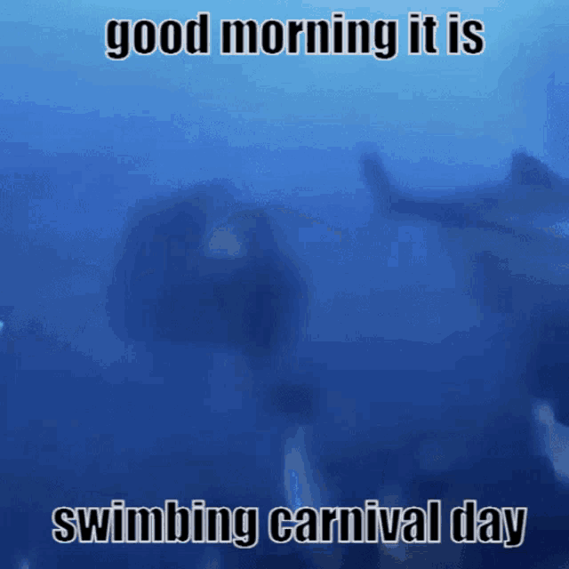 a blue background with the words good morning it is swimming carnival day in white letters