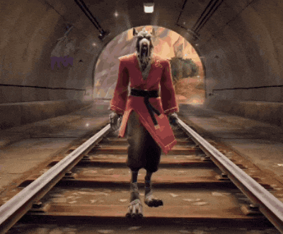 a man in a red robe is walking along train tracks