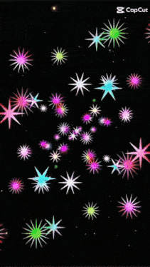 a woman 's face is surrounded by colorful stars and the words happy tasking by kaye