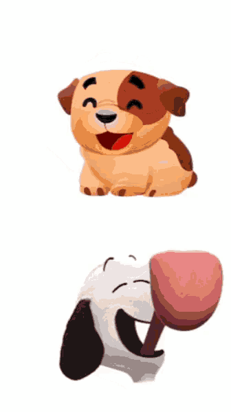 two cartoon dogs are laughing and one is sticking its tongue out .