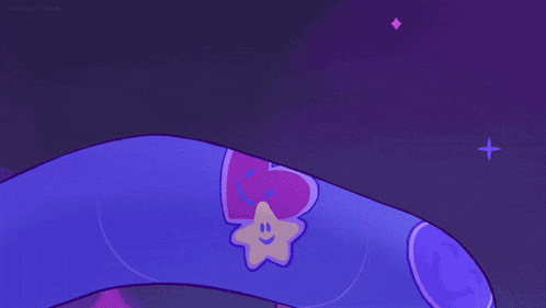 a cartoon character is riding down a water slide with a rainbow behind him