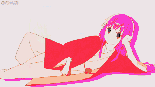 a drawing of a girl with pink hair and the watermark oyinaku on the bottom
