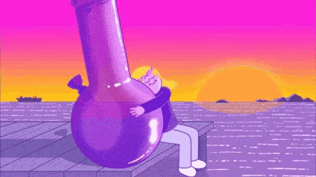 a cartoon of a person hugging a bong on a dock
