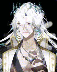 a man with long white hair is wearing a necklace .