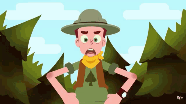 a cartoon drawing of a boy scout with a scarf around his neck