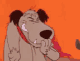a cartoon dog is covering his mouth with his hand while making a funny face .