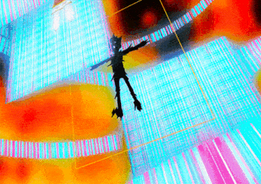 a silhouette of a person is flying through the air