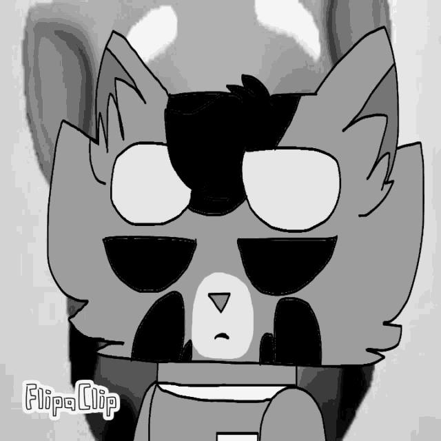 a black and white drawing of a cat with flipa clip written on the bottom right