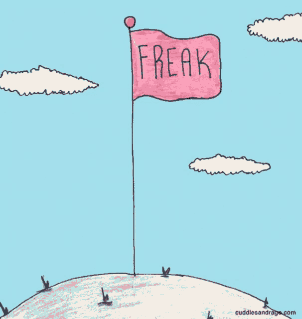 a drawing of a flag with the word freak written on it